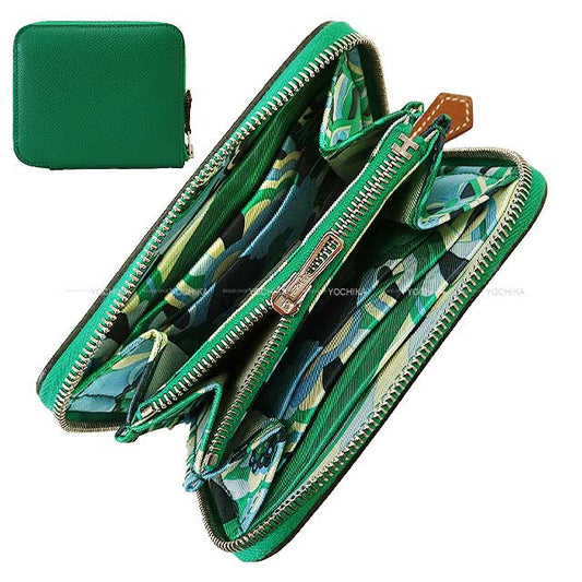 HERMES Bi-fold wallet Azap Silk'in Compact Faubourg Rainbow Vert Vertigo/Menthe (Mint) Evercolor Stamp B[EXCELLENT][Authentic]