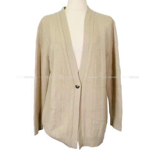 [Pre-loved] 2020 AW HERMES Cardigan Women's V-neck button H motif Beige Natural virgin wool #38[LIKE NEW][Authentic]