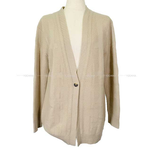 [Pre-loved] 2020 AW HERMES Cardigan Women's V-neck button H motif Beige Natural virgin wool #38[LIKE NEW][Authentic]