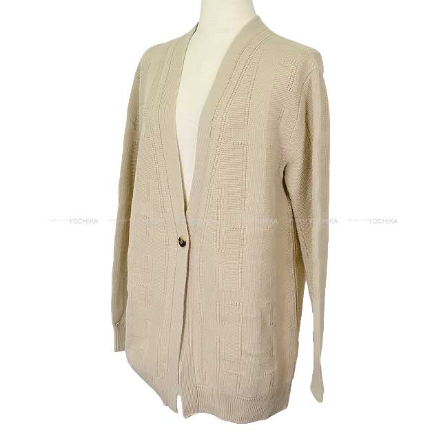 [Pre-loved] 2020 AW HERMES Cardigan Women's V-neck button H motif Beige Natural virgin wool #38[LIKE NEW][Authentic]