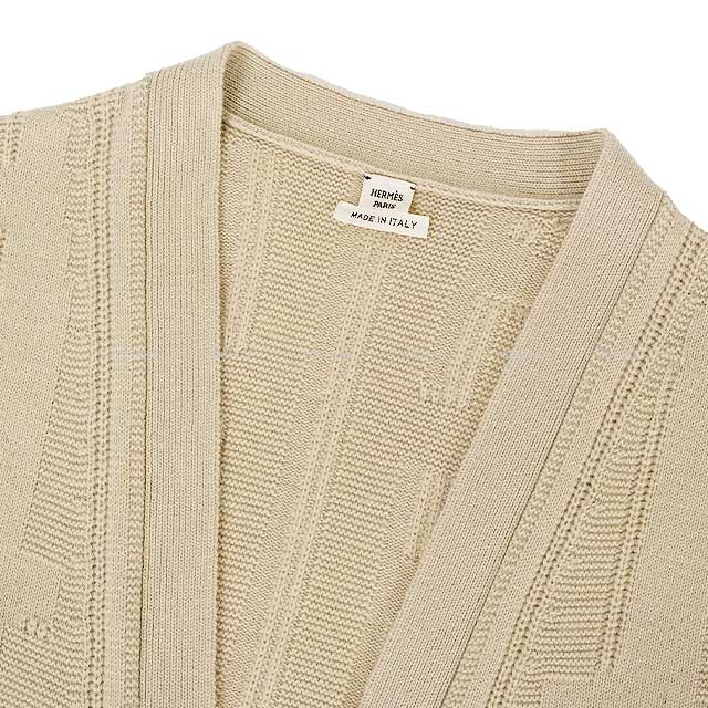 [Pre-loved] 2020 AW HERMES Cardigan Women's V-neck button H motif Beige Natural virgin wool #38[LIKE NEW][Authentic]