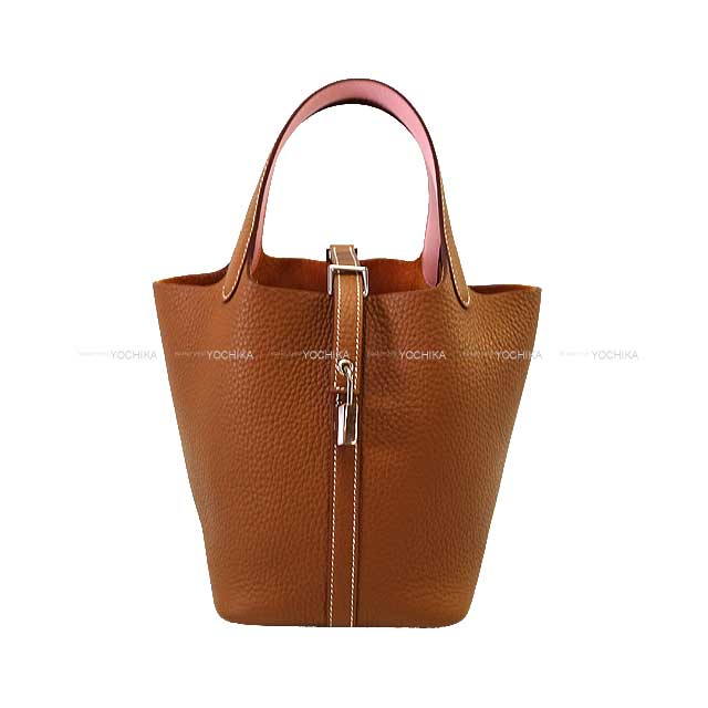 HERMES Handbag Picotin Lock 18 PM Eclat Gold/Rose Sakura Taurillon Clemence/Veau Swift Silver HW Stamp W[EXCELLENT][Authentic]