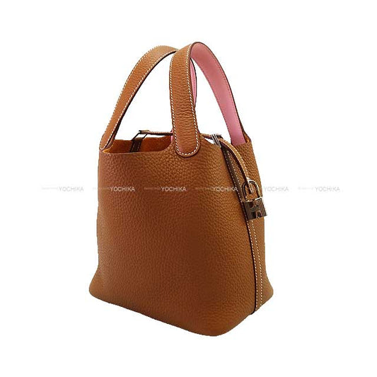 HERMES Handbag Picotin Lock 18 PM Eclat Gold/Rose Sakura Taurillon Clemence/Veau Swift Silver HW Stamp W[EXCELLENT][Authentic]