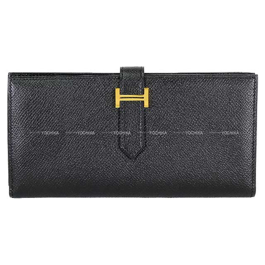 HERMES long wallet Bearn Soufflet Noir (Black) Veau Epsom Gold HW Stamp X[EXCELLENT][Authentic]