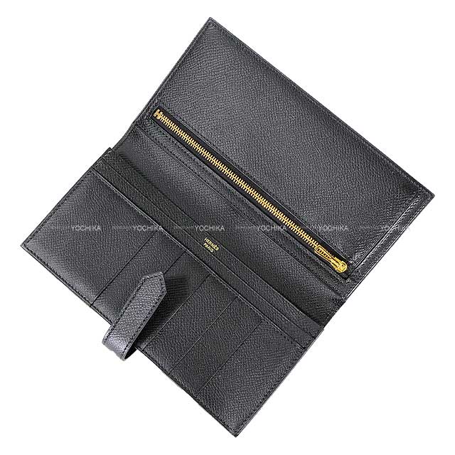 HERMES long wallet Bearn Soufflet Noir (Black) Veau Epsom Gold HW Stamp X[EXCELLENT][Authentic]