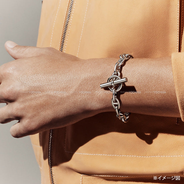 [Pre-loved] HERMES bracelet Chaine D'ancre MM 15 Links Silver925 1 frame around 0.6"[USED SA][Authentic]