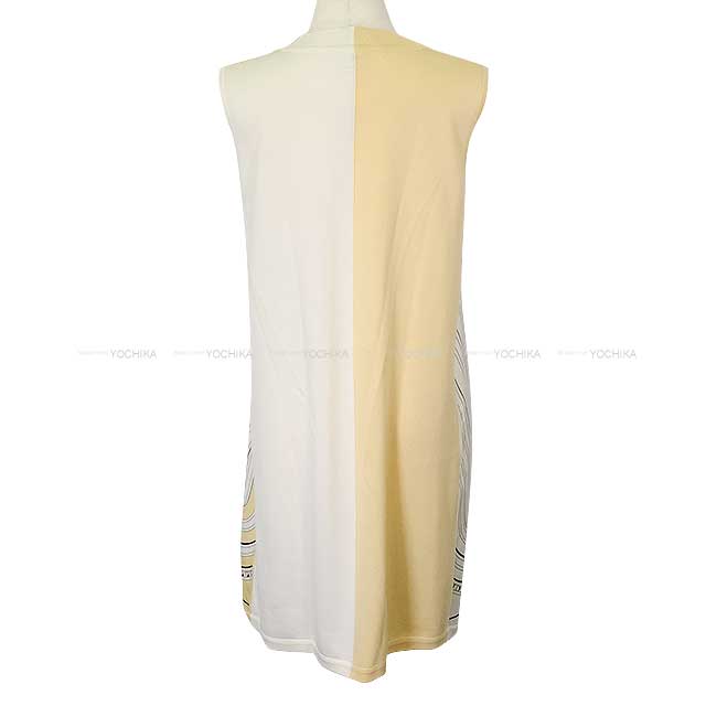[Pre-loved] HERMES One‐piece dress Twillaine No sleeve Print Grand Tralala cut Blanc (White) #38[LIKE NEW][Authentic]