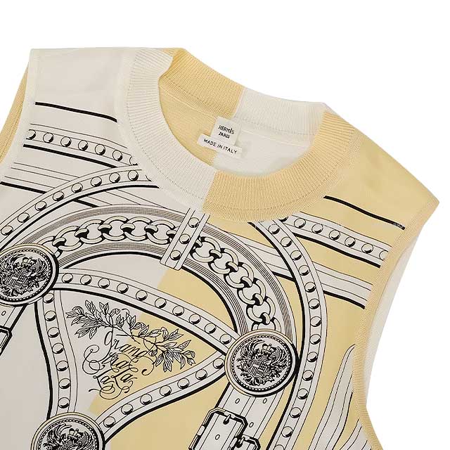 [Pre-loved] HERMES One‐piece dress Twillaine No sleeve Print Grand Tralala cut Blanc (White) #38[LIKE NEW][Authentic]