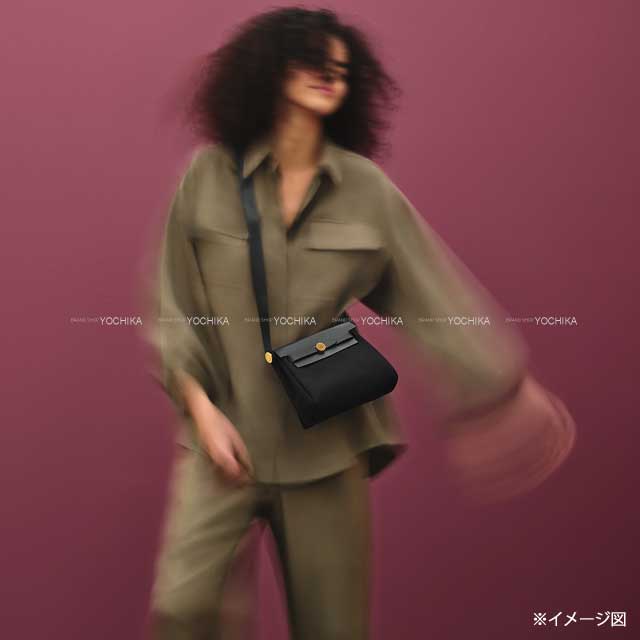 HERMES Shoulder bag Herbag Zip 20 Mini Noir (Black) Toile Militaire/Vache Hunter Gold HW Stamp W[BRAND NEW][Authentic]