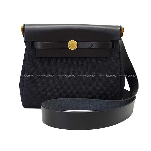 HERMES Shoulder bag Herbag Zip 20 Mini Noir (Black) Toile Militaire/Vache Hunter Gold HW Stamp W[BRAND NEW][Authentic]