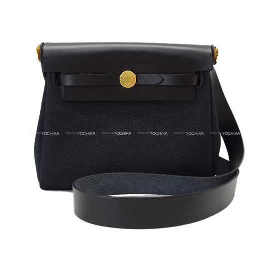 HERMES Shoulder bag Herbag Zip 20 Mini Noir (Black) Toile Militaire/Vache Hunter Gold HW Stamp W[BRAND NEW][Authentic]