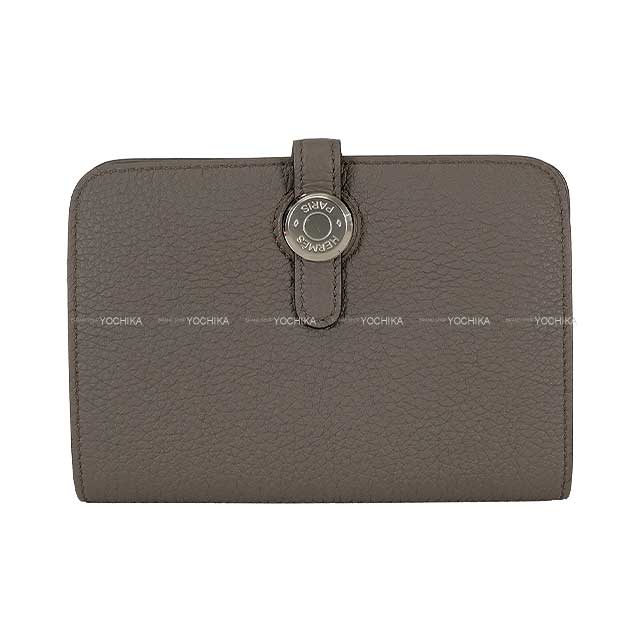 HERMES Bi-fold wallet Dogon Compact Etain Veau Togo Silver HW Stamp B[EXCELLENT][Authentic]