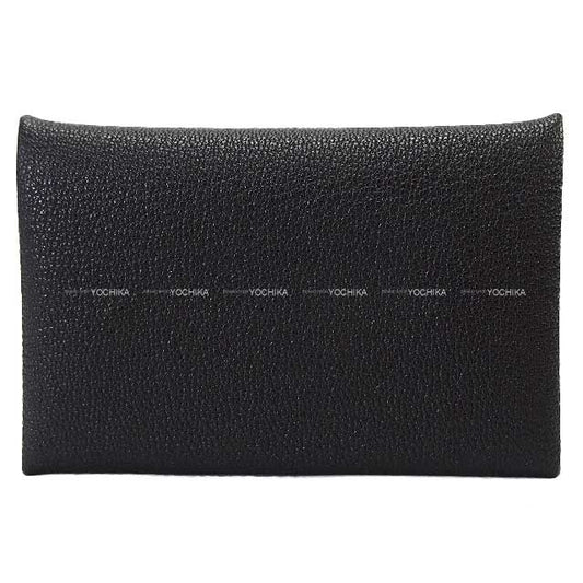 HERMES card holder Calvi Noir (Black) Chevre Myzore Silver HW Stamp W[BRAND NEW][Authentic]