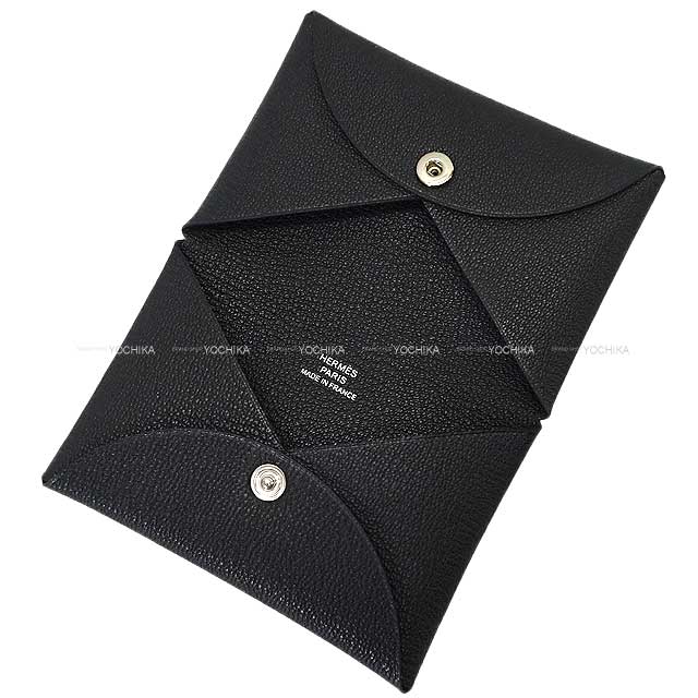 HERMES card holder Calvi Noir (Black) Chevre Myzore Silver HW Stamp W[BRAND NEW][Authentic]