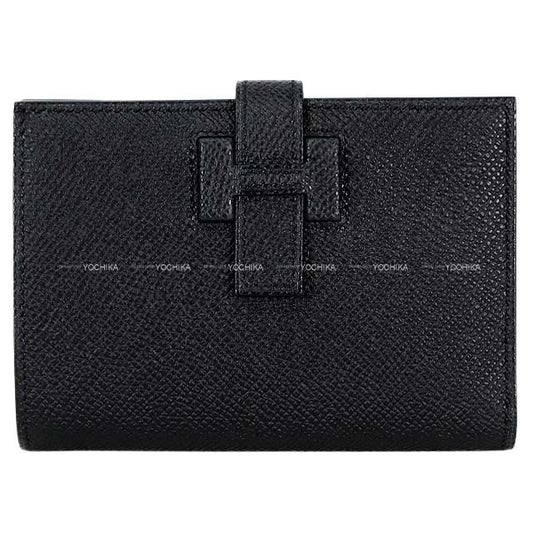 HERMES Bi-fold wallet New H Passant Compact Noir (Black) Veau Epsom Silver HW Stamp K H085779[BRAND NEW][Authentic]