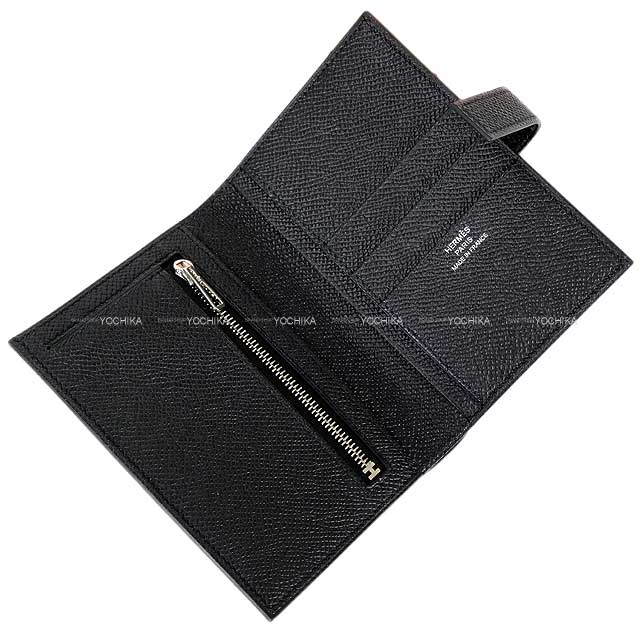 HERMES Bi-fold wallet New H Passant Compact Noir (Black) Veau Epsom Silver HW Stamp K H085779[BRAND NEW][Authentic]