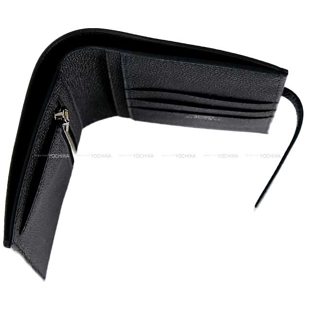 HERMES Bi-fold wallet New H Passant Compact Noir (Black) Veau Epsom Silver HW Stamp K H085779[BRAND NEW][Authentic]