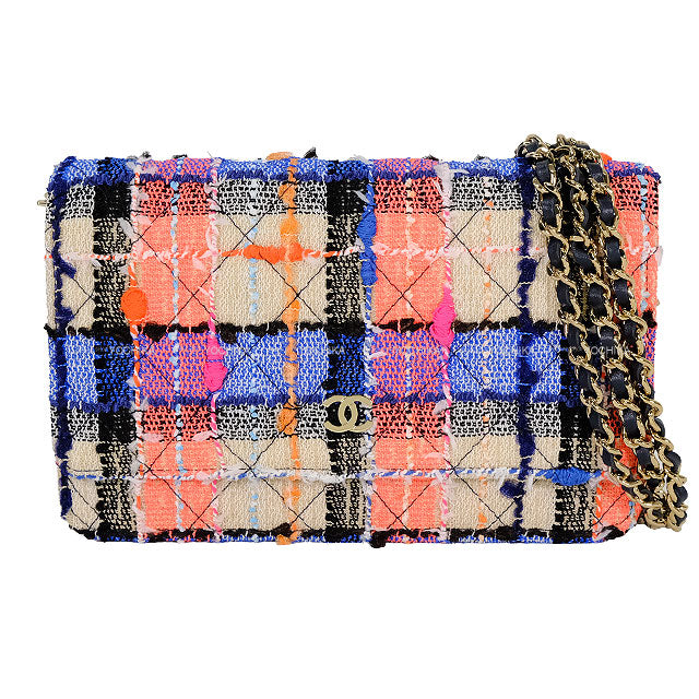 CHANEL Chain wallet Matelasse Coco Multicolor Tweed Silver HW AP0250[EXCELLENT][Authentic]