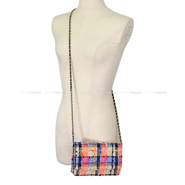 CHANEL Chain wallet Matelasse Coco Multicolor Tweed Silver HW AP0250[EXCELLENT][Authentic]