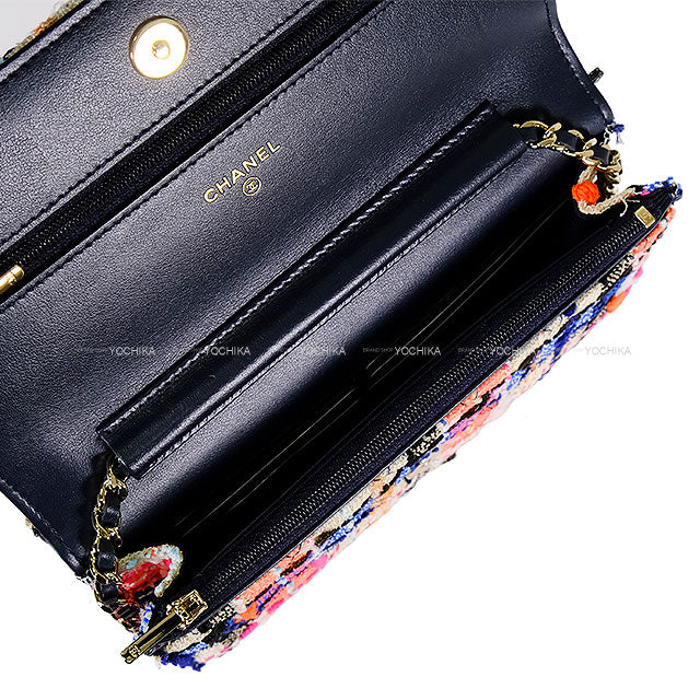 CHANEL Chain wallet Matelasse Coco Multicolor Tweed Silver HW AP0250[EXCELLENT][Authentic]