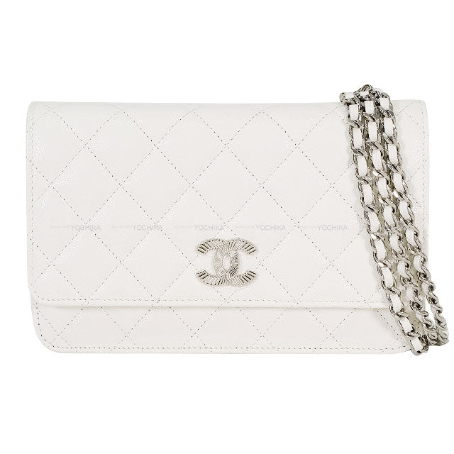 2025 Cruise CHANEL Chain wallet Matelasse COCO Fish Motif Blanc (White)/Multicolor Graind Calf(Caviarskin) Silver HW AP4326[BRAND NEW][Authentic]