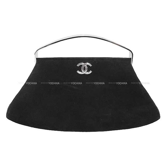 [Pre-loved] CHANEL Handbag COCO Metal Handle Vintage Fermoir sac Party Noir (Black) Suede cal Silver HW[USED AB][Authentic]