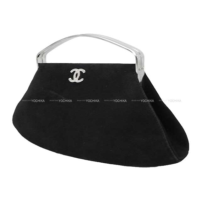 [Pre-loved] CHANEL Handbag COCO Metal Handle Vintage Fermoir sac Party Noir (Black) Suede cal Silver HW[USED AB][Authentic]