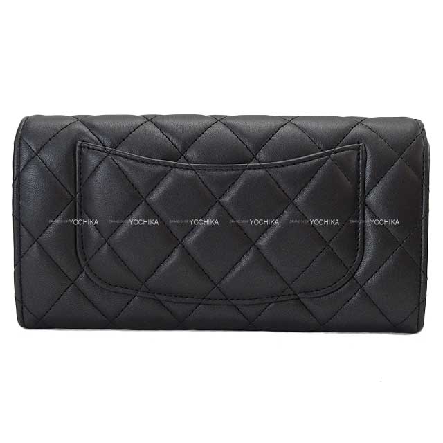 CHANEL long wallet Matelasse COCO Flap So Black Noir (Black) pearly lambskin Black HW AP0241[EXCELLENT][Authentic]