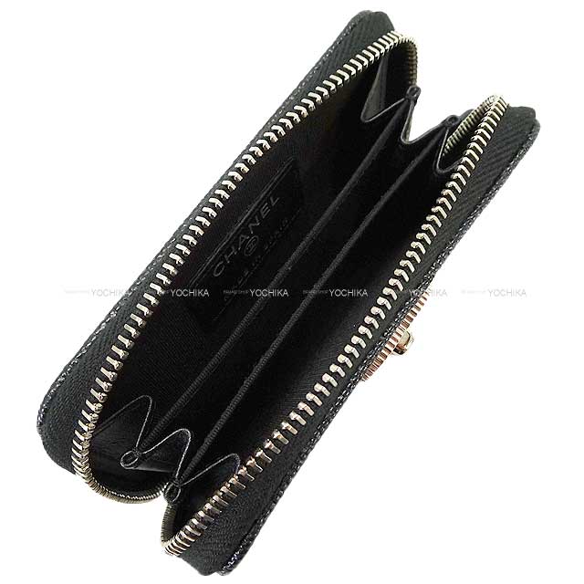 CHANEL change purse Zip Card Case COCO Mademoiselle Line Chevron Stitch Noir (Black) Graind Calf(Caviarskin) Silver HW A80968[EXCELLENT][Authentic]