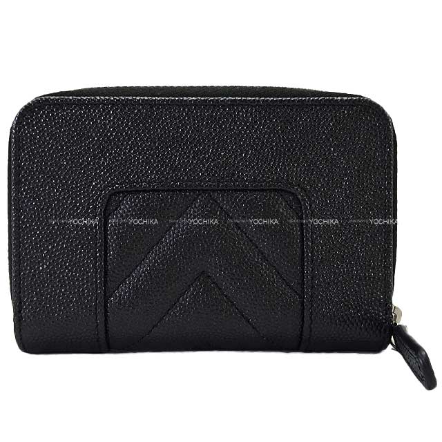 CHANEL change purse Zip Card Case COCO Mademoiselle Line Chevron Stitch Noir (Black) Graind Calf(Caviarskin) Silver HW A80968[EXCELLENT][Authentic]