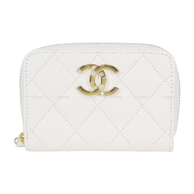 2023 Cruise CHANEL change purse Zip Matelasse COCO Card case Flag Inner Print white/Beige/black/Red Graind Calf(Caviarskin) Champagne Gold HW AP3131[EXCELLENT][Authentic]