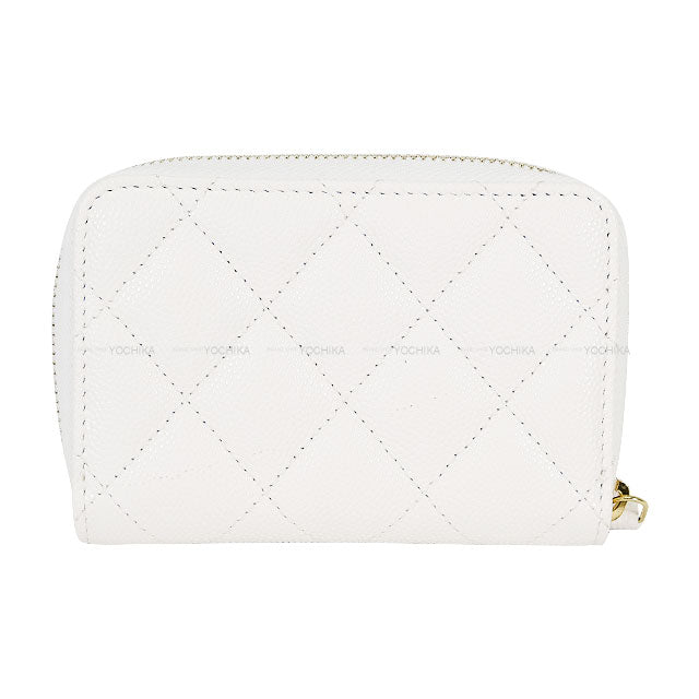 2023 Cruise CHANEL change purse Zip Matelasse COCO Card case Flag Inner Print white/Beige/black/Red Graind Calf(Caviarskin) Champagne Gold HW AP3131[EXCELLENT][Authentic]