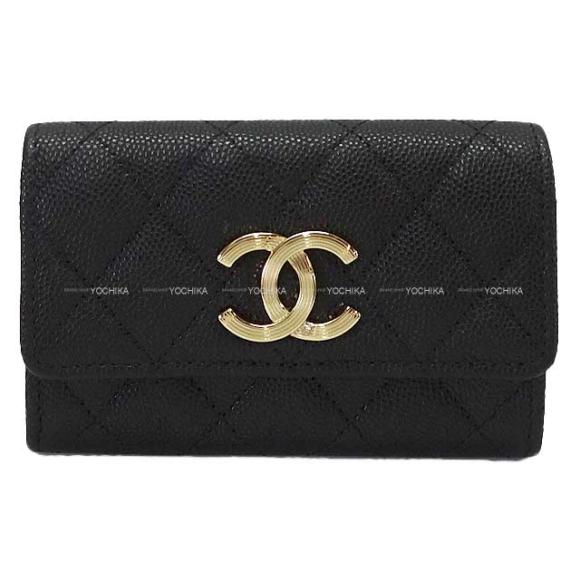 2023 Cruise CHANEL card holder Coin Case Matelasse COCO Flap Flag Inner Print Black/Beige/White/Red Graind Calf(Caviarskin) Champagne Gold HW AP3130[EXCELLENT][Authentic]