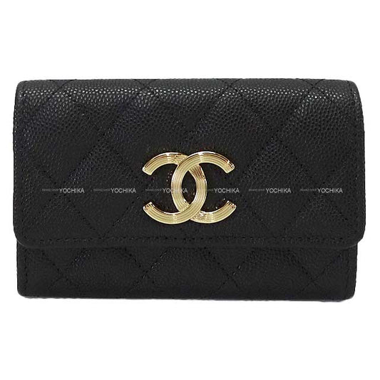 2023 Cruise CHANEL card holder Coin Case Matelasse COCO Flap Flag Inner Print Black/Beige/White/Red Graind Calf(Caviarskin) Champagne Gold HW AP3130[EXCELLENT][Authentic]