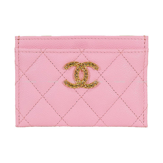 CHANEL card holder Chain COCO Matelasse Bicolor Pink/Green Graind Calf(Caviarskin) Gold HW AP3188[EXCELLENT][Authentic]