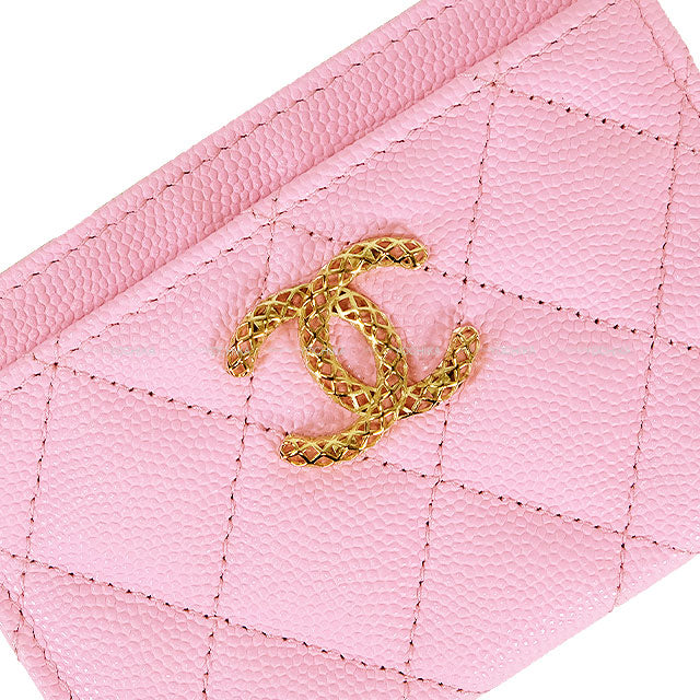 CHANEL card holder Chain COCO Matelasse Bicolor Pink/Green Graind Calf(Caviarskin) Gold HW AP3188[EXCELLENT][Authentic]