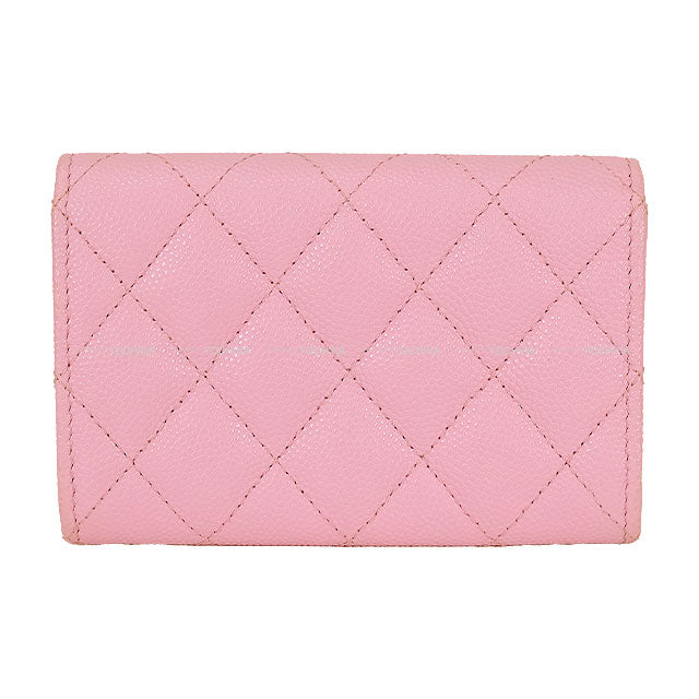 CHANEL card holder Flap Chain COCO Matelasse Bicolor Pink/Green Graind Calf(Caviarskin) Gold HW AP3049[EXCELLENT][Authentic]