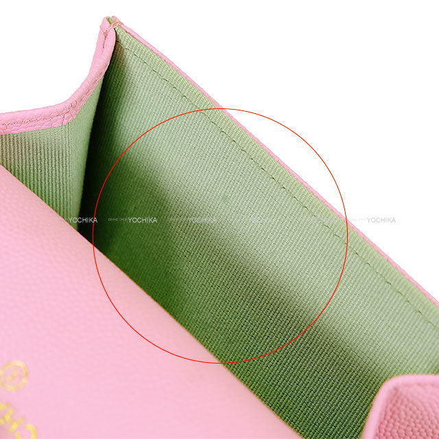 CHANEL card holder Flap Chain COCO Matelasse Bicolor Pink/Green Graind Calf(Caviarskin) Gold HW AP3049[EXCELLENT][Authentic]