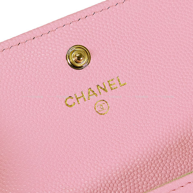 CHANEL card holder Flap Chain COCO Matelasse Bicolor Pink/Green Graind Calf(Caviarskin) Gold HW AP3049[EXCELLENT][Authentic]