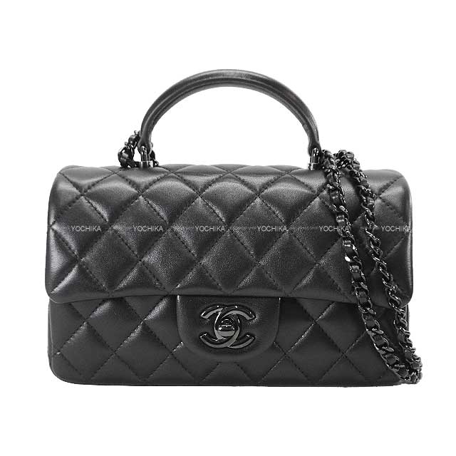 CHANEL Shoulder bag Twilly Matelasse 20 Top Handle mini Flap Chain Noir (Black) Lambskin Black HW AS2431[EXCELLENT][Authentic]