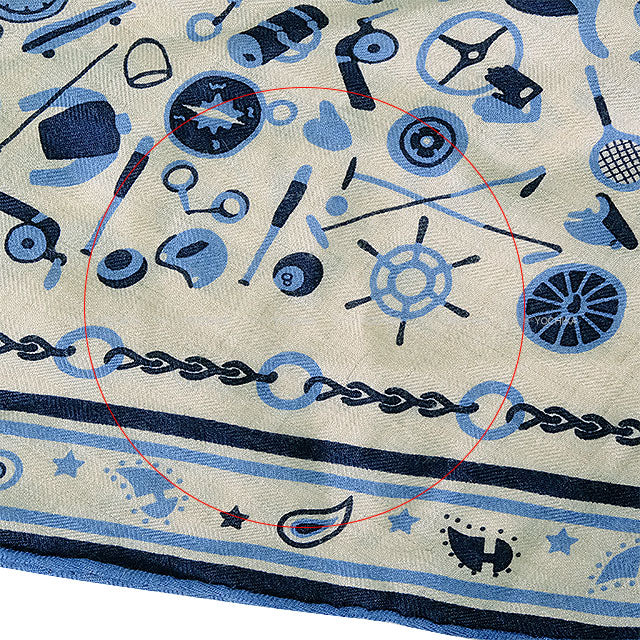 [Pre-loved] HERMES scarf Sport en Vrac Bandana losange naturel / bleu / ciel couvert Cashmere70% / Silk30%[LIKE NEW][Authentic]