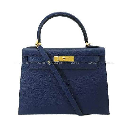 HERMES Shoulder bag Kelly28 Sellier Blue Navy Veau Epsom Gold HW Stamp W[BRAND NEW][Authentic]