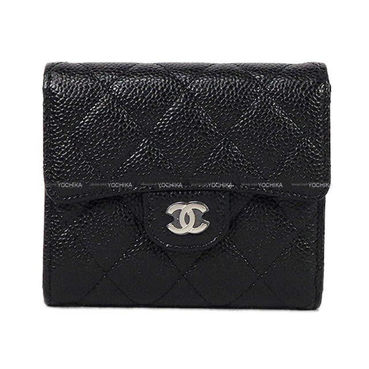 CHANEL Tri-fold wallet Classic Matelasse with Coin Case Noir (Black)/Bordeaux Graind Calf(Caviarskin) Silver HW AP0231[BRAND NEW][Authentic]