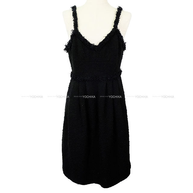 [Pre-loved] CHANEL One‐piece dress Sleeveless Tweed Noir (Black)/Blue Cotton/Acrylic #36 Champagne Gold HW P30935[USED SA][Authentic]