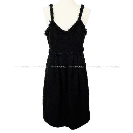 [Pre-loved] CHANEL One‐piece dress Sleeveless Tweed Noir (Black)/Blue Cotton/Acrylic #36 Champagne Gold HW P30935[USED SA][Authentic]
