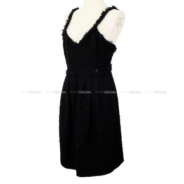 [Pre-loved] CHANEL One‐piece dress Sleeveless Tweed Noir (Black)/Blue Cotton/Acrylic #36 Champagne Gold HW P30935[USED SA][Authentic]