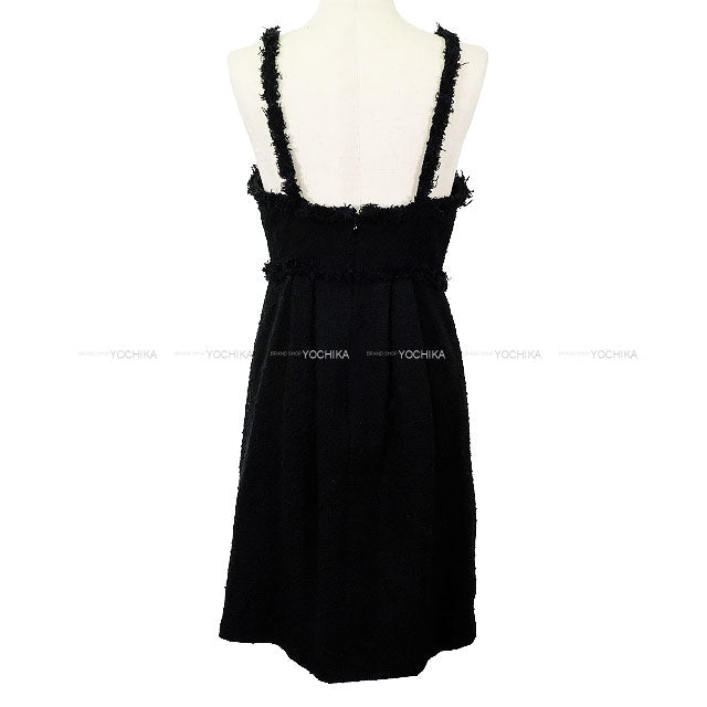 [Pre-loved] CHANEL One‐piece dress Sleeveless Tweed Noir (Black)/Blue Cotton/Acrylic #36 Champagne Gold HW P30935[USED SA][Authentic]