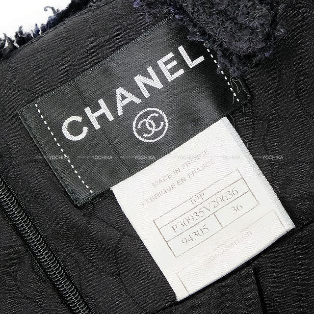 [Pre-loved] CHANEL One‐piece dress Sleeveless Tweed Noir (Black)/Blue Cotton/Acrylic #36 Champagne Gold HW P30935[USED SA][Authentic]