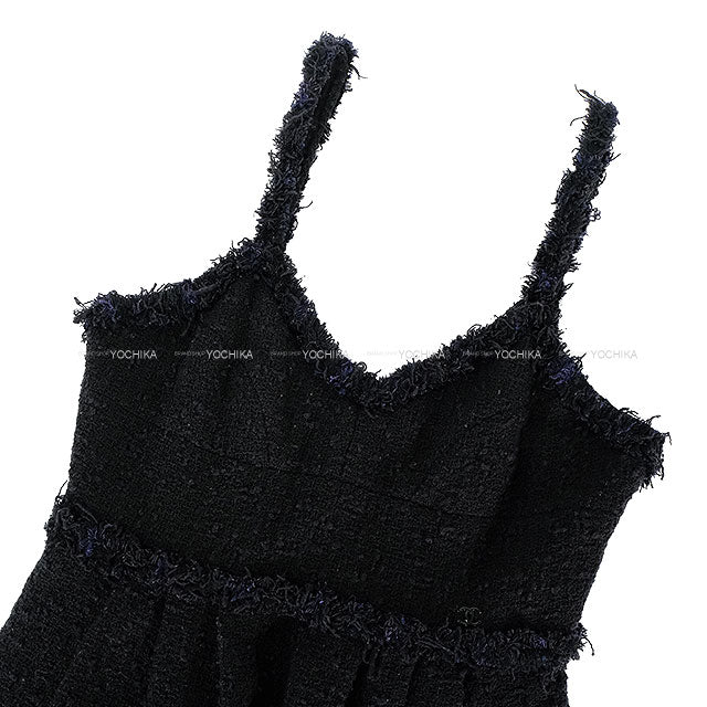 [Pre-loved] CHANEL One‐piece dress Sleeveless Tweed Noir (Black)/Blue Cotton/Acrylic #36 Champagne Gold HW P30935[USED SA][Authentic]