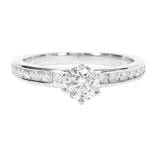 [Pre-loved] TIFFANY&Co. ring Half Eternity Brilliant Cut Pt950/1P Diamond0.34ct #49[LIKE NEW][Authentic]